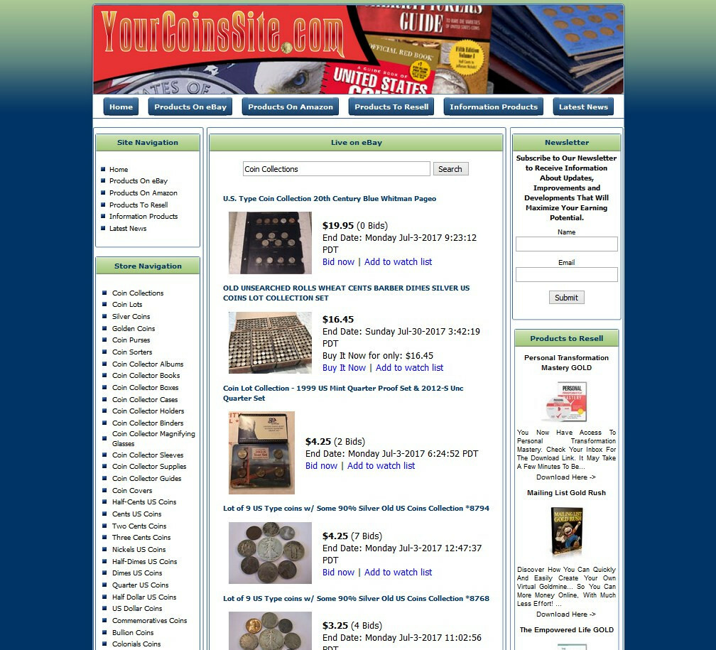 COINS MONEY MAKING STORE Affiliate Website+Amazon+Google+Dropship
