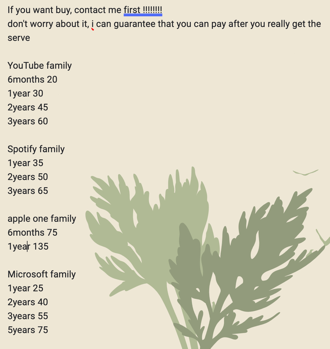 apple one pre 6 months (contact me first) cheap way!!!!!!