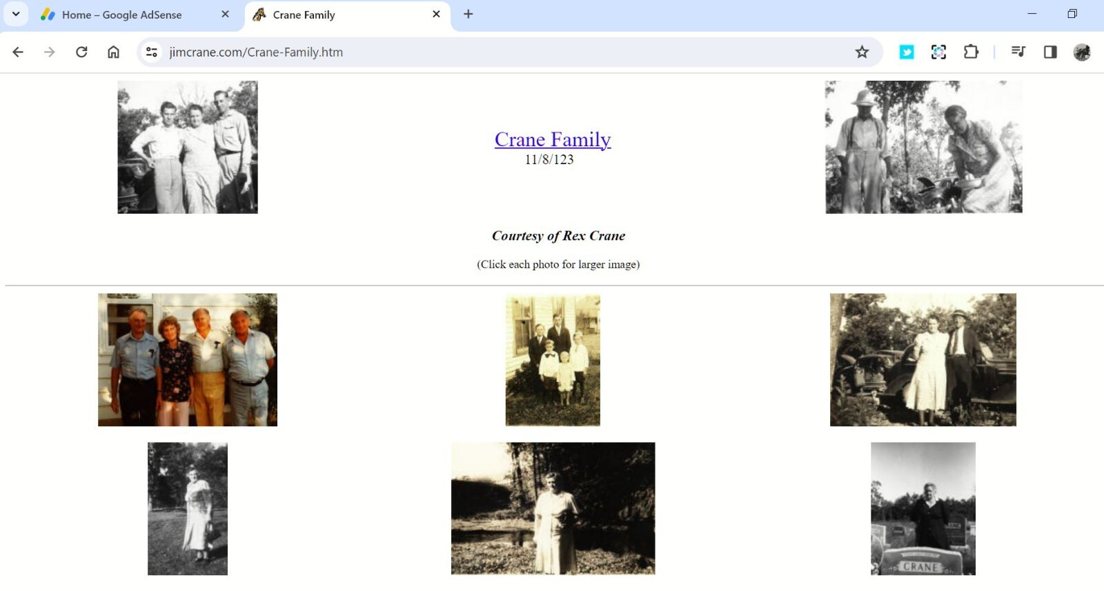 JimCrane.Com “PREMIUM DOMAIN” INTERNET WEBSITE FOR CRANE FAMILY IMAGES AND INFO